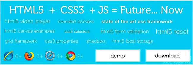 　52framework是一个CSS框架，提供各种HTML5&CSS3的方法去构建网站，还支持所有当前主流的Web浏览器(包括IE6)。它利用了HTML5的标签如footer、nav header, article, section 或者新的输入字段类型如email, url等等。