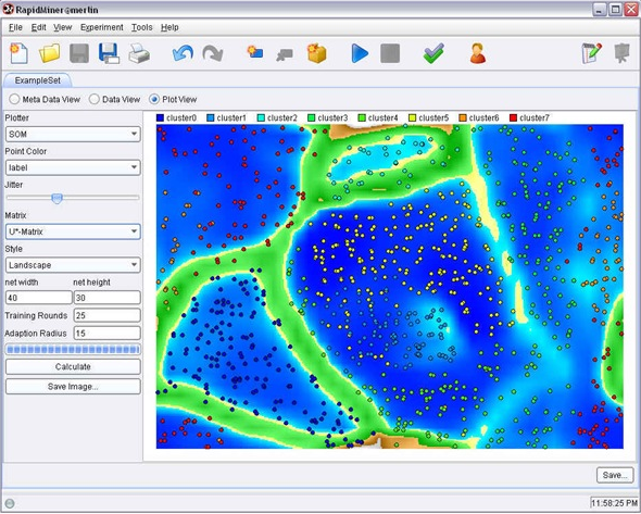 　五、RapidMiner  　　RapidMiner是世界领先的数据挖掘解决方案，在一个非常大的程度上有着先进技术。它数据挖掘任务涉及范围广泛，包括各种数据艺术，能简化数据挖掘过程的设计和评价。