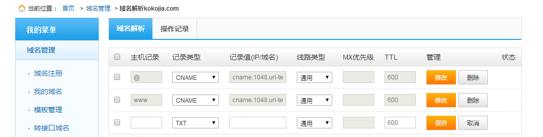 网站搭建发布：添加域名TXT记录解析