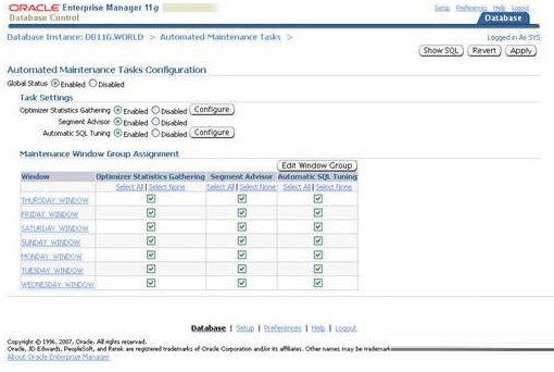 关于Oracle 11g R1中的自动数据库维护任务管理的讲解